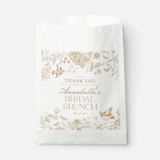 Gouden Toile De Jouy Floral Bruids Brunch Dessert Bedankzakje (Voorkant)