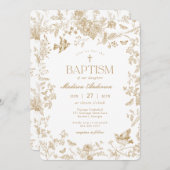 Gouden Toile De Jouy Frans Bloemmotief Doopfeest Kaart (Voorkant / Achterkant)