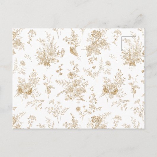 Gouden Toile De Jouy Franse Bloemen Baby shower Briefkaart (Achterkant)