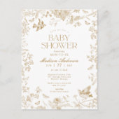 Gouden Toile De Jouy Franse Bloemen Baby shower Briefkaart (Voorkant)