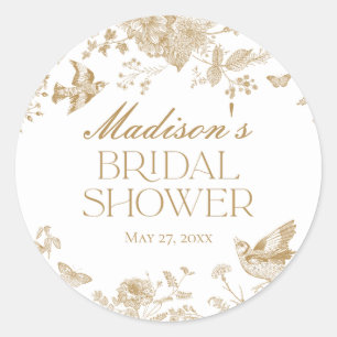 Gouden Toile De Jouy Vintage Bloemachtige Bruiloft Ronde Sticker