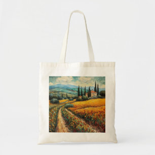 Gouden Toscaanse wilde bloemen platteland landscha Tote Bag