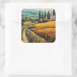 Gouden Toscaanse wilde bloemen platteland landscha Vierkante Sticker