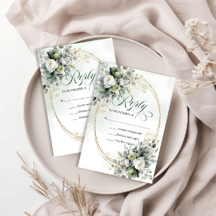 Gouden Touch Waterverf Eucalyptus Groen Huwelijk RSVP Kaartje