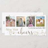 Gouden trendy nieuwjaarsgroet fotocollage feestdagenkaart (Voorkant / Achterkant)