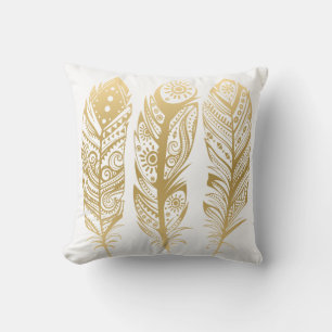 Gouden Tribal Feather op witte & zwarte achtergron Kussen