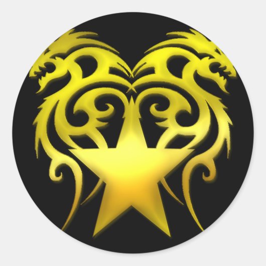 GOUDEN TRIBAL STAR DRAGONS RONDE STICKER (Voorkant)
