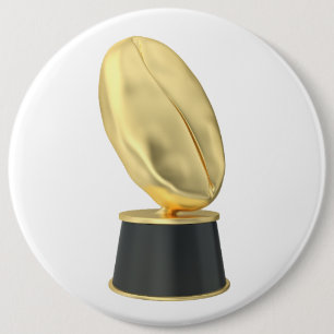 Gouden trofee met koffieboon ronde button 6,0 cm