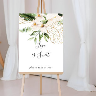 Gouden Tropisch Lofwerk Bloemrijke Liefde Is Zoete Poster