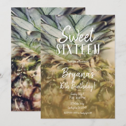 Gouden Tropische Ananas Zoete 16 Feestje Kaart (Voorkant / Achterkant)