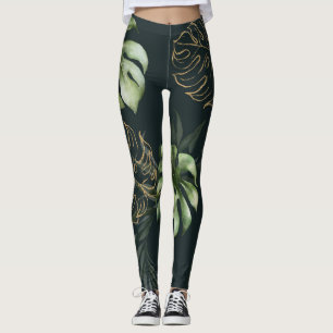 Gouden tropische bladeren: donkere Waterverf Leggings