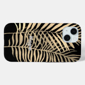 Gouden tropische bladeren, witte scriptnaam op zwa Case-Mate iPhone case (Achterkant (horizontaal))