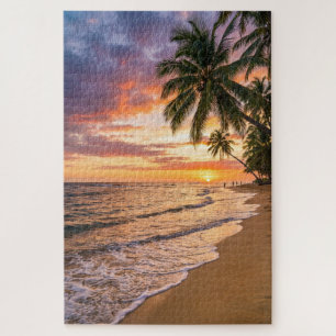 Gouden Tropische Zonsondergang Strand Puzzel