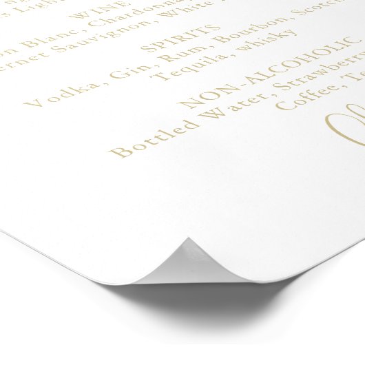 Gouden trouwdranken menu fancy script bord poster (Hoek)