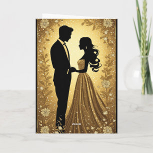 Gouden Trouwglans Bruid Bruidegom Silhouet Kaart