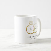 Gouden trouwring Monogram met datum Koffiemok (Voorkant rechts)