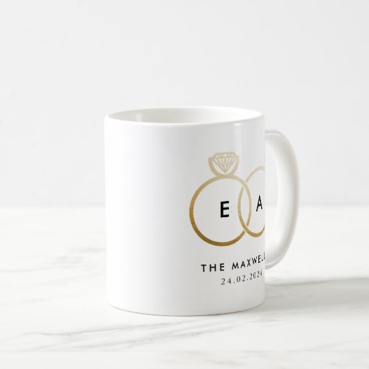 Gouden trouwring Monogram met datum Koffiemok (Voorkant rechts)
