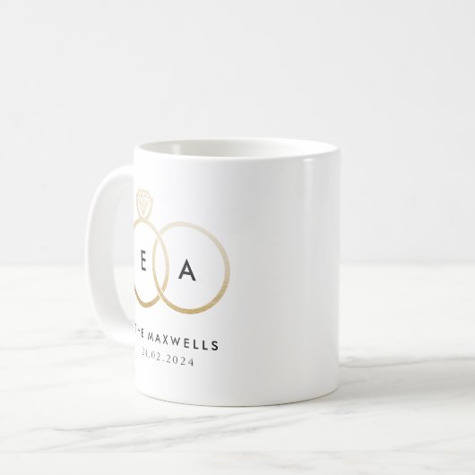 Gouden trouwring Monogram met datum Koffiemok (Voorkant links)