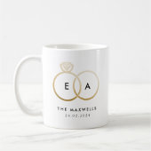 Gouden trouwring Monogram met datum Koffiemok (Links)