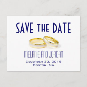 Gouden Trouwringen Blauw Save the Date Briefkaarte Aankondigingskaart