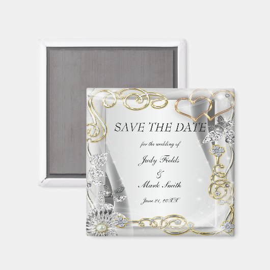 Gouden trouwringen en harten sparen de datummagnee magneet (Voorkant / Achterkant)