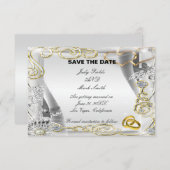 Gouden Trouwringen En Hartjes Save The Date Kaart (Voorkant / Achterkant)