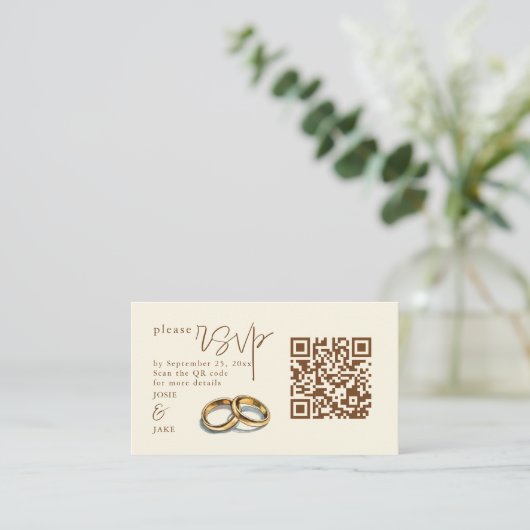 Gouden trouwringen illustratie RSVP QR-code Informatiekaartje (Staand voorkant)