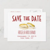 Gouden Trouwringen Rood Save the Date Briefkaarten (Voorkant / Achterkant)