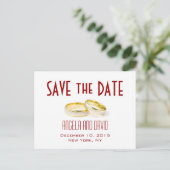 Gouden Trouwringen Rood Save the Date Briefkaarten (Staand voorkant)