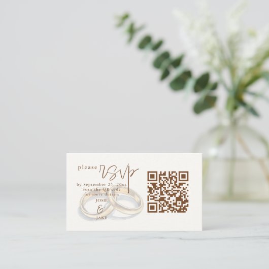 Gouden trouwringen rustieke RSVP QR-code Informatiekaartje (Staand voorkant)