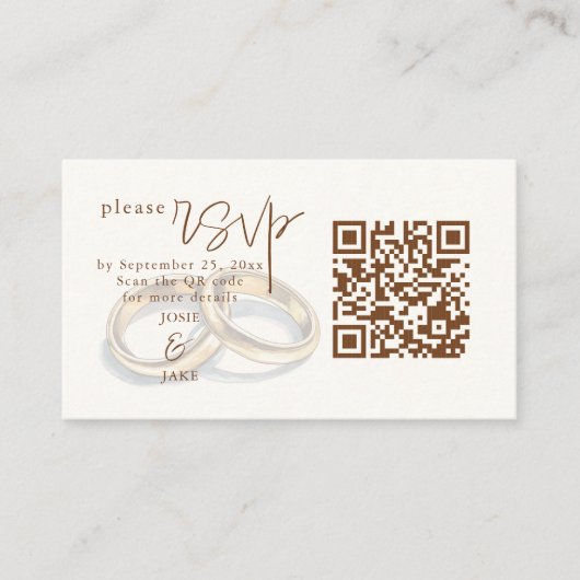 Gouden trouwringen rustieke RSVP QR-code Informatiekaartje (Voorkant)