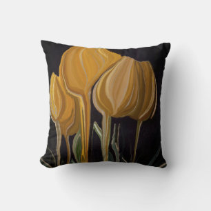 Gouden Tulp Trio op Zwart Kussen