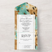 Gouden Turquoise Black Animal Wedding All In One Uitnodiging (Binnen)