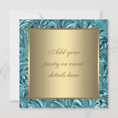 Gouden Turquoise Blauwe Verjaardagsfeest Uitnodigi Kaart (Achterkant)