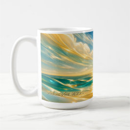 Gouden Turquoise Oceaan Golven Zonsondergang Koffiemok