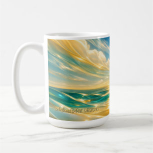 Gouden Turquoise Oceaan Golven Zonsondergang Koffiemok