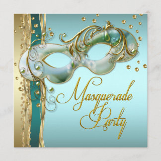 Gouden Turquoise Teal Blauwe Maskerade Feest Kaart