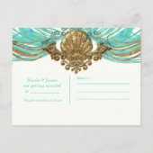 Gouden & Turquoise Zee Schelp Glam Strand Save the Aankondigingskaart (Achterkant)