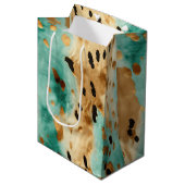 Gouden turquoise zwarte dierenprint medium cadeauzakje (Voorkant Gekanteld)