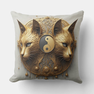 Gouden Tweelingkat Yin Yang Beeldhouwwerk Kussen