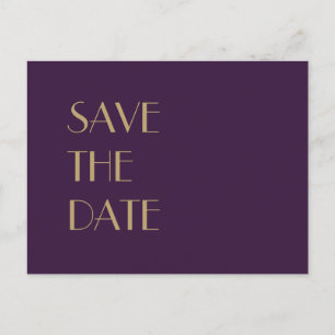 Gouden Type Deco Donker Paarse bruiloft Save the Aankondigingskaart
