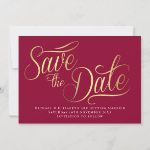 Gouden Typo Modern Bourgondië Save The Date Kaart