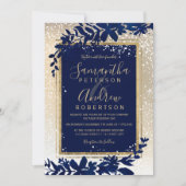 gouden typografie blauw sneeuwblauw winterhuwelijk kaart (Voorkant)