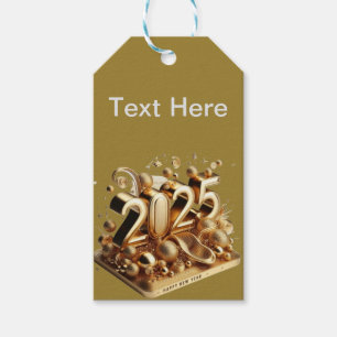 Gouden typografie Gelukkig Nieuwjaar 2025 Cadeaulabel