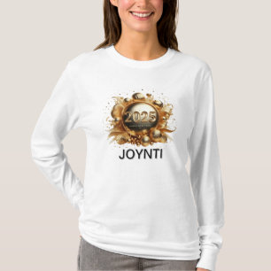 Gouden typografie Gelukkig Nieuwjaar 2025 Vrouwen T-shirt