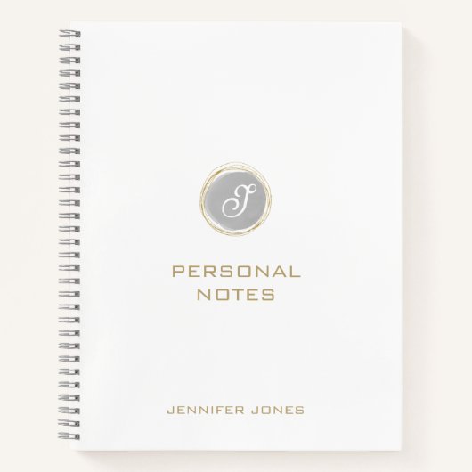 Gouden typografie grijze waterverf monogram naam notitieboek (Voorkant)