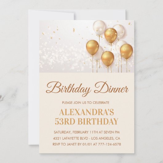 Gouden uitnodiging 53e verjaardag Verjaardagsdiner (Voorkant)