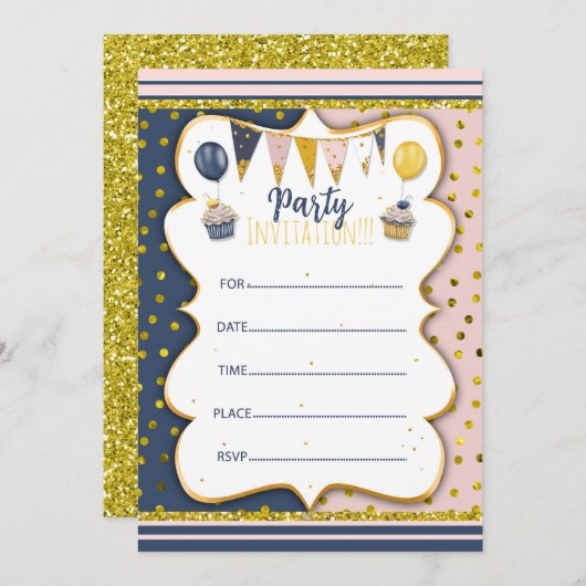 Gouden uitnodiging om met de hand te schrijven (Voorkant / Achterkant)