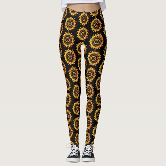 Gouden Uniek Mandala Ontwerp Leggings (Voorkant)