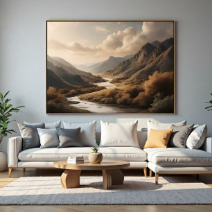 Gouden Uur Berg Rivier Vallei Landschap Poster